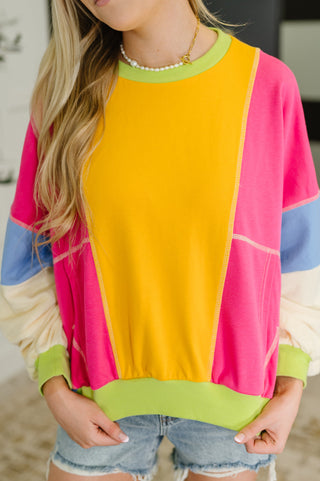 Blockbuster Color Block Pullover in Bright-sweatshirts-Ave Shops-Motis & Co Boutique, Women's Fashion Boutique in Carthage, Missouri