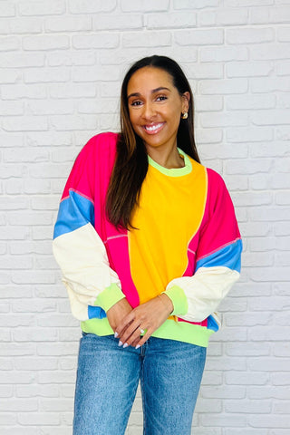 Blockbuster Color Block Pullover in Bright-sweatshirts-Ave Shops-Motis & Co Boutique, Women's Fashion Boutique in Carthage, Missouri