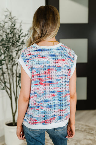 Blurred Beauty Textured Knit Top in Blue, Red and White-sweater-Ave Shops-Motis & Co Boutique, Women's Fashion Boutique in Carthage, Missouri