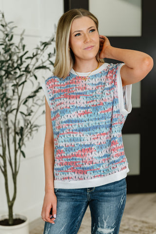 Blurred Beauty Textured Knit Top in Blue, Red and White-sweater-Ave Shops-Motis & Co Boutique, Women's Fashion Boutique in Carthage, Missouri
