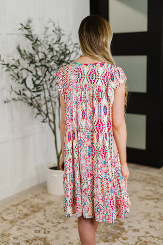 Boho and Behold Flutter Sleeve Dress in Blush/Fuchsia/Mint-Dresses-Ave shops-Motis & Co Boutique, Women's Fashion Boutique in Carthage, Missouri