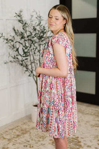 Boho and Behold Flutter Sleeve Dress in Blush/Fuchsia/Mint-Dresses-Ave shops-Motis & Co Boutique, Women's Fashion Boutique in Carthage, Missouri