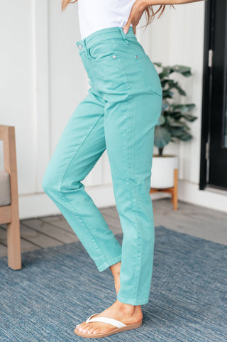 Bridgette High Rise Garment Dyed Slim Jeans in Aquamarine-Jeans-Ave-Motis & Co Boutique, Women's Fashion Boutique in Carthage, Missouri