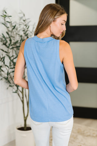 Buttoned Up Buttercup Sleeveless Top in Ocean Blue-Tanks-Ave Shops-Motis & Co Boutique, Women's Fashion Boutique in Carthage, Missouri