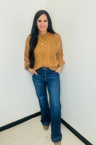 Chunky Mock Neck Balloon Sleeve Topez Sweater- Crystal-Sweaters-POL-Motis & Co Boutique, Women's Fashion Boutique in Carthage, Missouri