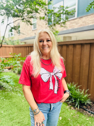 Game Day Red Bow Graphic Tee-Graphic Tees-P&PD-Motis & Co Boutique, Women's Fashion Boutique in Carthage, Missouri