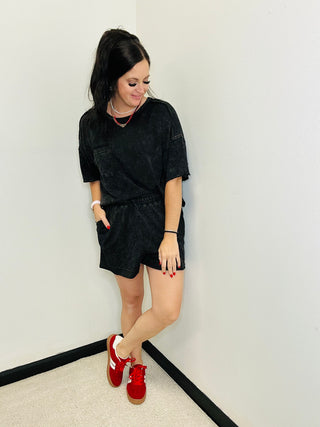 Mack Mineral Wash Knit Short Set Black-Sets-Very j-Motis & Co Boutique, Women's Fashion Boutique in Carthage, Missouri