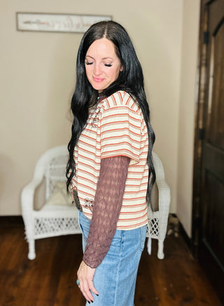 Lena Lucky Cowboy Striped Boxy Tee-Short Sleeves-Taelynn-Motis & Co Boutique, Women's Fashion Boutique in Carthage, Missouri