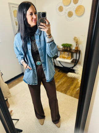 Keri Denim Snap Front Top-Long Sleeves-Very J-Motis & Co Boutique, Women's Fashion Boutique in Carthage, Missouri