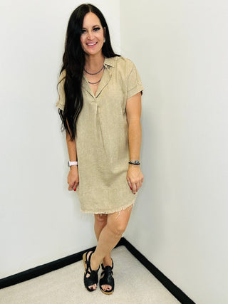 Kacey Beige Linen Shirt Dress-dress-Zenana-Motis & Co Boutique, Women's Fashion Boutique in Carthage, Missouri
