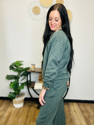 Saige Crew Neck Sweatshirt in Chic Green-Pullovers-Reflex-Motis & Co Boutique, Women's Fashion Boutique in Carthage, Missouri