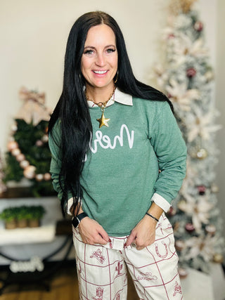 Merry Heather Green Graphic Pullover-graphic Sweatshirt-La Mousey-Motis & Co Boutique, Women's Fashion Boutique in Carthage, Missouri