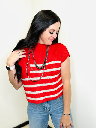 Jami Short Sleeve Red Striped Sweater-Short Sleeves-Zenana-Motis & Co Boutique, Women's Fashion Boutique in Carthage, Missouri
