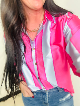 Valerie Satin Button Up Striped Blouse-Blouses-Entro-Motis & Co Boutique, Women's Fashion Boutique in Carthage, Missouri