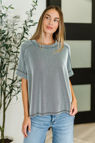 Catch Me Loungin’ Cable Ribbed Knit Top in Black and White-Sweaters-Ave Shops-Motis & Co Boutique, Women's Fashion Boutique in Carthage, Missouri