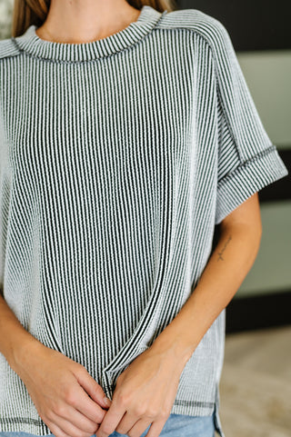 Catch Me Loungin’ Cable Ribbed Knit Top in Black and White-Sweaters-Ave Shops-Motis & Co Boutique, Women's Fashion Boutique in Carthage, Missouri