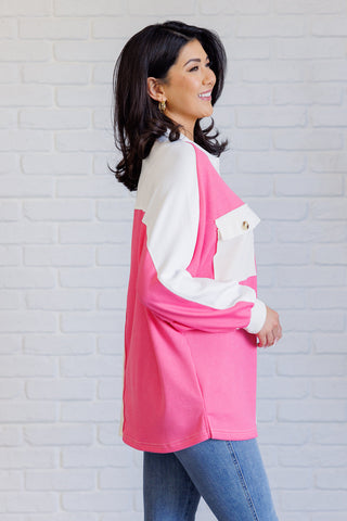 Chip Off the Old Colorblock V-Neck Henley in Pink-Tops-Ave Shops-Motis & Co Boutique, Women's Fashion Boutique in Carthage, Missouri