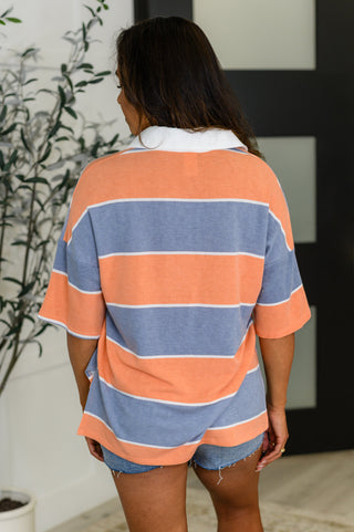 Cloudbound Collared Casual Top in Orange and Denim-T-shirt-Ave Shops-Motis & Co Boutique, Women's Fashion Boutique in Carthage, Missouri