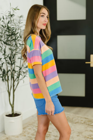 Color Theory Drop Shoulder Top in Blue, Yellow and Pink-Short Sleeves-Ave Shops-Motis & Co Boutique, Women's Fashion Boutique in Carthage, Missouri