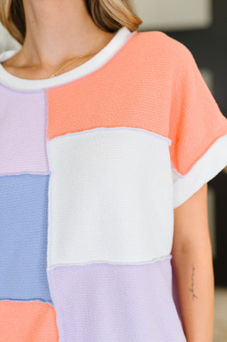 Contrast Club Color Block Top in Lilac, Orange and Denim-Blouses-Ave Shops-Motis & Co Boutique, Women's Fashion Boutique in Carthage, Missouri