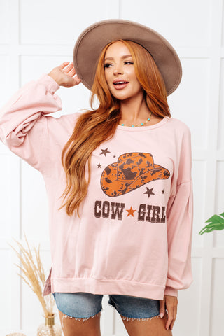 Cow Girl Graphic Pullover in Dusty Pink-Tops-Ave Shops-Motis & Co Boutique, Women's Fashion Boutique in Carthage, Missouri