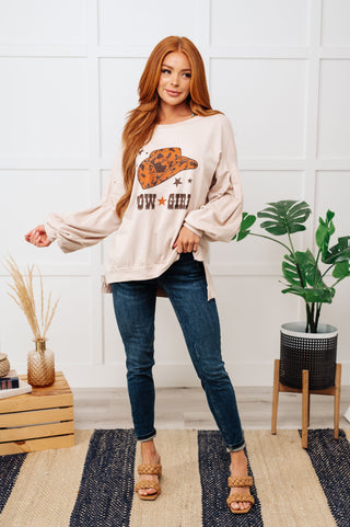 Cow Girl Graphic Pullover in Stone-graphic Sweatshirt-Ave Shops-Motis & Co Boutique, Women's Fashion Boutique in Carthage, Missouri