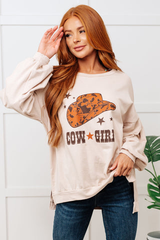 Cow Girl Graphic Pullover in Stone-graphic Sweatshirt-Ave Shops-Motis & Co Boutique, Women's Fashion Boutique in Carthage, Missouri