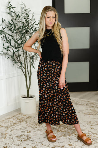 Crisp Kiss Midi Skirt in Rust, White and Black-Skirts-Ave Shops-Motis & Co Boutique, Women's Fashion Boutique in Carthage, Missouri