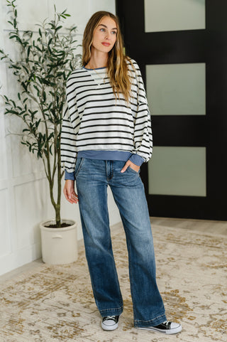 Cute in Comfort Crew Neck Pullover in White, Black and Denim-Pullovers-Ave Shops-Motis & Co Boutique, Women's Fashion Boutique in Carthage, Missouri