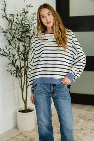 Cute in Comfort Crew Neck Pullover in White, Black and Denim-Pullovers-Ave Shops-Motis & Co Boutique, Women's Fashion Boutique in Carthage, Missouri
