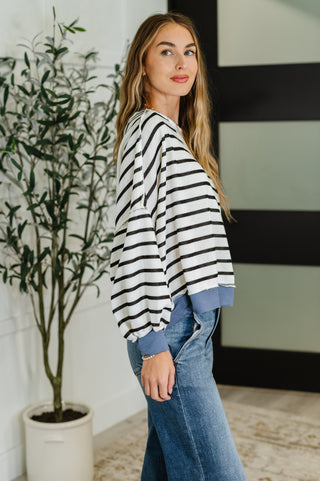 Cute in Comfort Crew Neck Pullover in White, Black and Denim-Pullovers-Ave Shops-Motis & Co Boutique, Women's Fashion Boutique in Carthage, Missouri