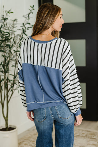Cute in Comfort Crew Neck Pullover in White, Black and Denim-Pullovers-Ave Shops-Motis & Co Boutique, Women's Fashion Boutique in Carthage, Missouri
