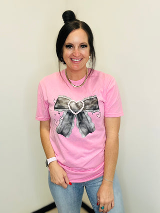 Pearl Pink Bow Graphic Tee-Graphic Tees-Motis & CO-Motis & Co Boutique, Women's Fashion Boutique in Carthage, Missouri
