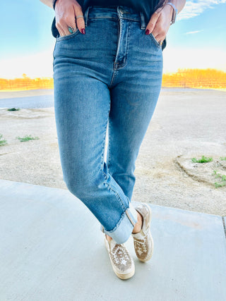 Jeb Cuffed Relaxed Straight Jeans-Jeans-Risen-Motis & Co Boutique, Women's Fashion Boutique in Carthage, Missouri