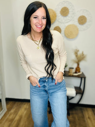 Jayla Long Sleeve Waffle Top in Oatmeal-Long Sleeves-staccato-Motis & Co Boutique, Women's Fashion Boutique in Carthage, Missouri