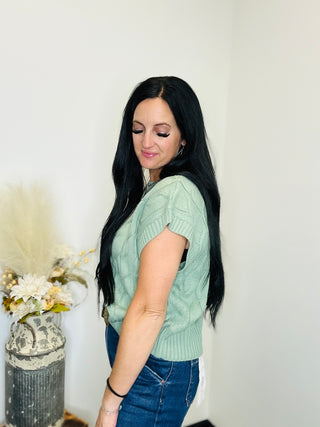 Sleeveless Cable Knit Sweater Vest in Sage - Luna-Sweaters-HYFVE-Motis & Co Boutique, Women's Fashion Boutique in Carthage, Missouri