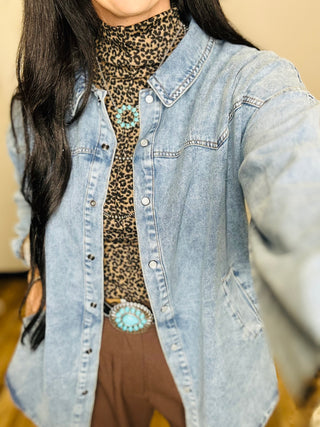 Keri Denim Snap Front Top-Long Sleeves-Very J-Motis & Co Boutique, Women's Fashion Boutique in Carthage, Missouri