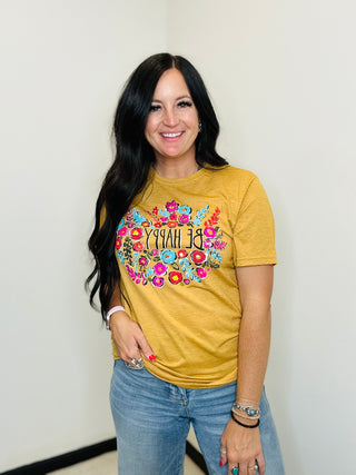 Be Happy Spring Graphic Tee-Graphic Tees-Texas True Threads-Motis & Co Boutique, Women's Fashion Boutique in Carthage, Missouri