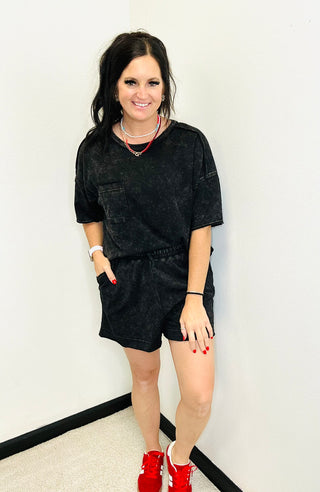 Mack Mineral Wash Knit Short Set Black-Sets-Very j-Motis & Co Boutique, Women's Fashion Boutique in Carthage, Missouri