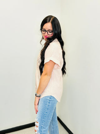 Sydney Blush Short Sleeve Blouse-Short Sleeves-Very J-Motis & Co Boutique, Women's Fashion Boutique in Carthage, Missouri