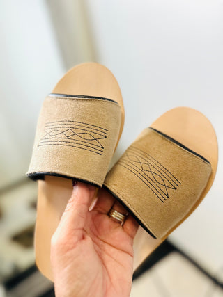 Nadia Sand Western Boot Stitch Slides-Sandals-Agave Sky-Motis & Co Boutique, Women's Fashion Boutique in Carthage, Missouri