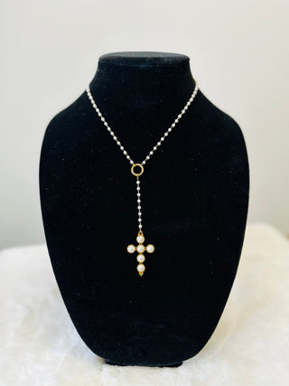 Lariat Pearl Cross Necklace-Necklaces-ChanSutt-Motis & Co Boutique, Women's Fashion Boutique in Carthage, Missouri