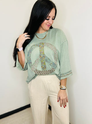 Palmer Peace Patch Top-Short Sleeves-EASEL-Motis & Co Boutique, Women's Fashion Boutique in Carthage, Missouri