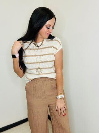 Megan Khaki Striped Knit Top-Short Sleeves-Blue Pepper-Motis & Co Boutique, Women's Fashion Boutique in Carthage, Missouri
