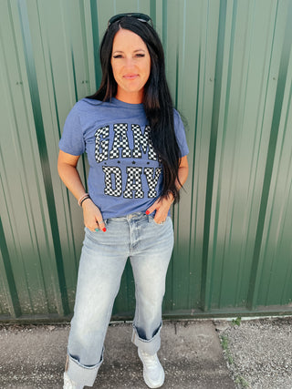 Game Day Blue Checkered Graphic Tee-Graphic Tees-P&PD-Motis & Co Boutique, Women's Fashion Boutique in Carthage, Missouri