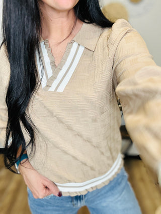 Evie Textured Pullover Blouse Mocha-Long Sleeves-GiGiO-Motis & Co Boutique, Women's Fashion Boutique in Carthage, Missouri