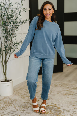 Daily Ease Mineral Wash Pullover in Dusty Blue-Pullovers-Ave Shops-Motis & Co Boutique, Women's Fashion Boutique in Carthage, Missouri