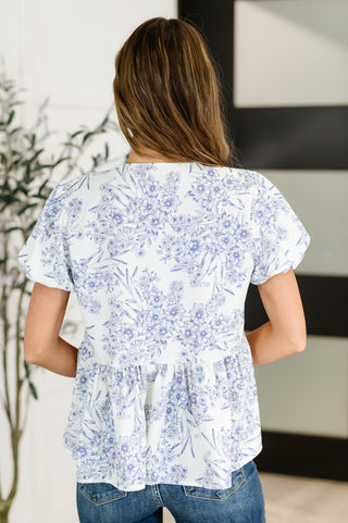 Dainty Lil' Thing Balloon Sleeve Blouse in Ivory/Blue-Blouses-Ave Shops-Motis & Co Boutique, Women's Fashion Boutique in Carthage, Missouri