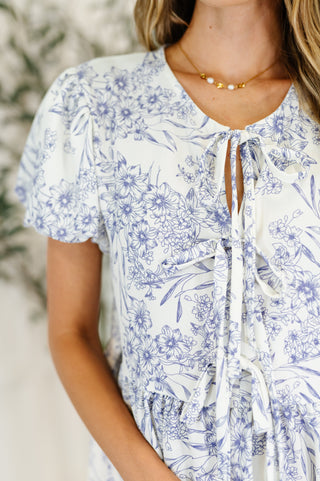 Dainty Lil' Thing Balloon Sleeve Blouse in Ivory/Blue-Blouses-Ave Shops-Motis & Co Boutique, Women's Fashion Boutique in Carthage, Missouri