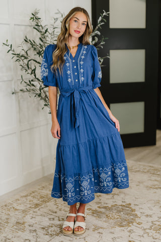Delicate Devotion Puff Sleeve Dress in Blue-Dresses-Ave Shops-Motis & Co Boutique, Women's Fashion Boutique in Carthage, Missouri